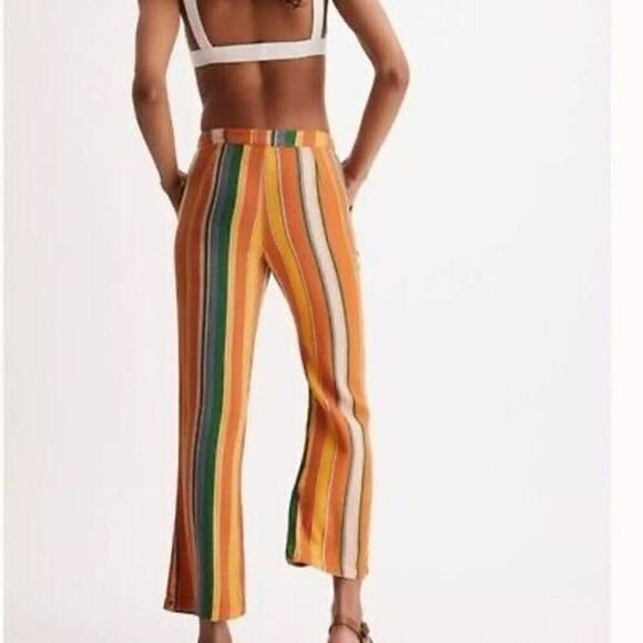 Free People La Paz Multi Color Stripe Boho Preppy Straight Leg Women Pants Y2K - Picture 2 of 8